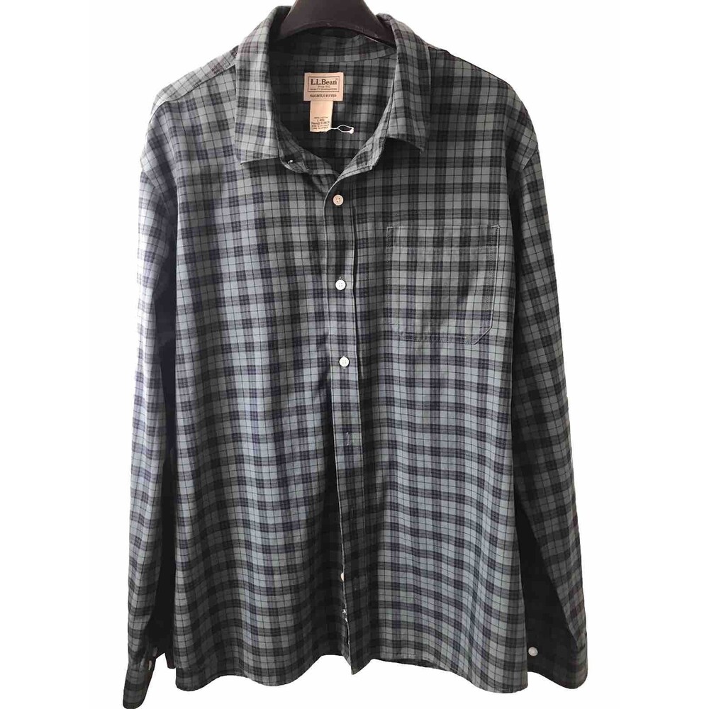 L L Bean Men’s Shirt 100% Cotton Wrinkle Free Green And Black Color Size Large